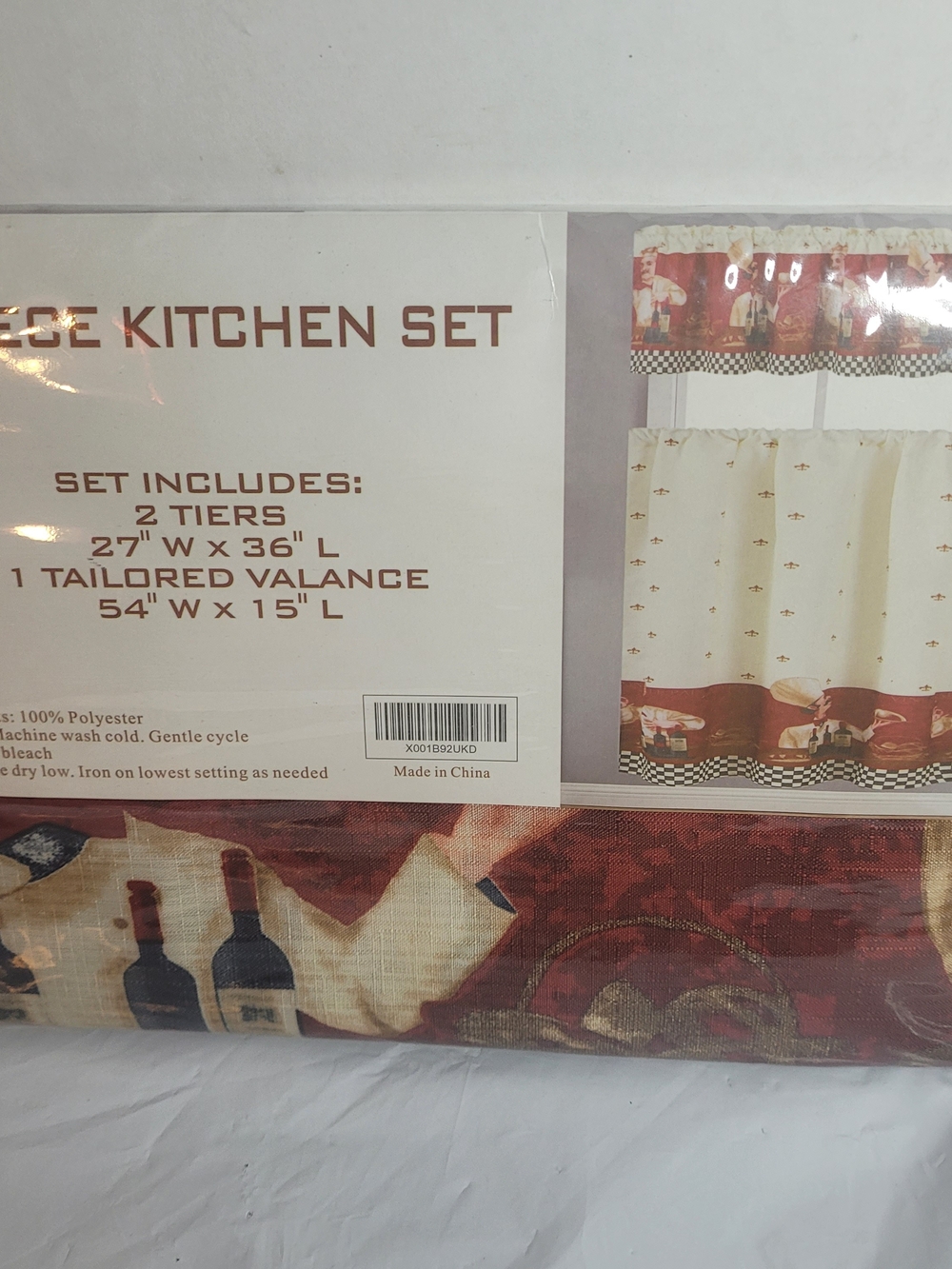 MarCielo 3-piece kitchen curtain set featuring a charming chef And Wine A4